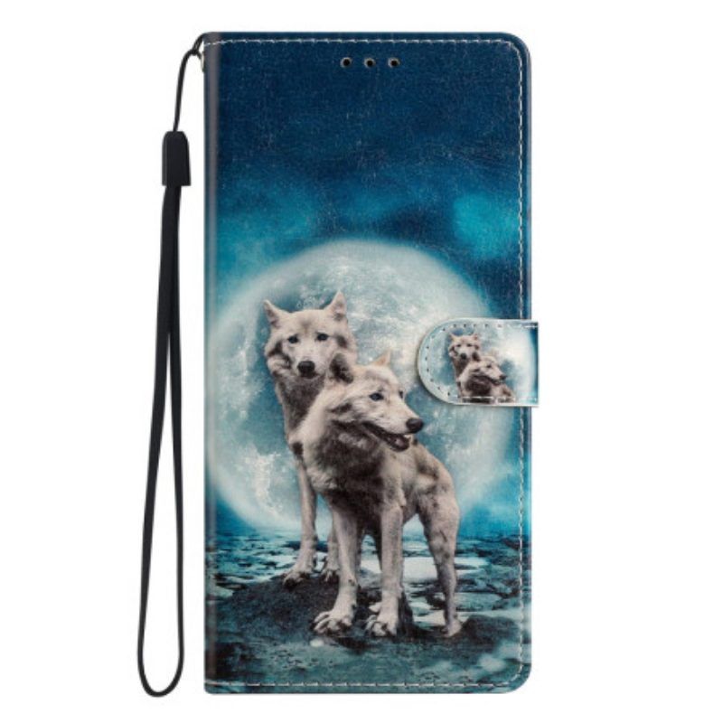 Folio-hoesje voor Oppo Reno 8 Lite Met Ketting Lanyard Wolf