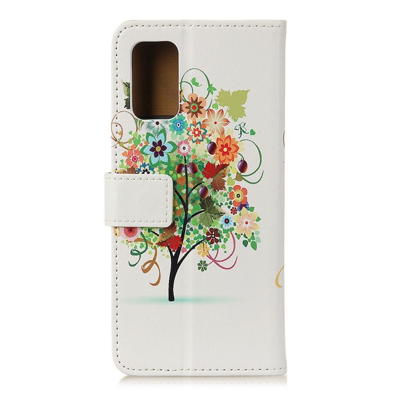 Bescherming Hoesje Samsung Galaxy A71 Lichtblauw Oranje Bloeiende Boom