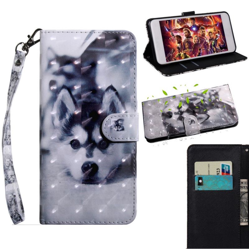 Flip Case Leren Samsung Galaxy A71 Zwart-Witte Hond