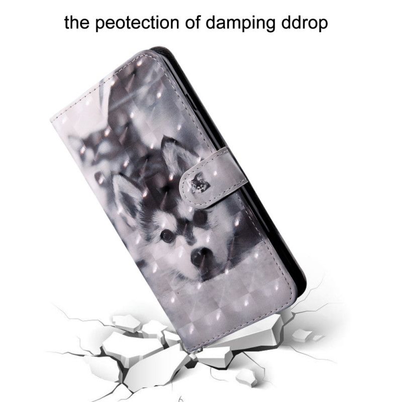 Flip Case Leren Samsung Galaxy A71 Zwart-Witte Hond