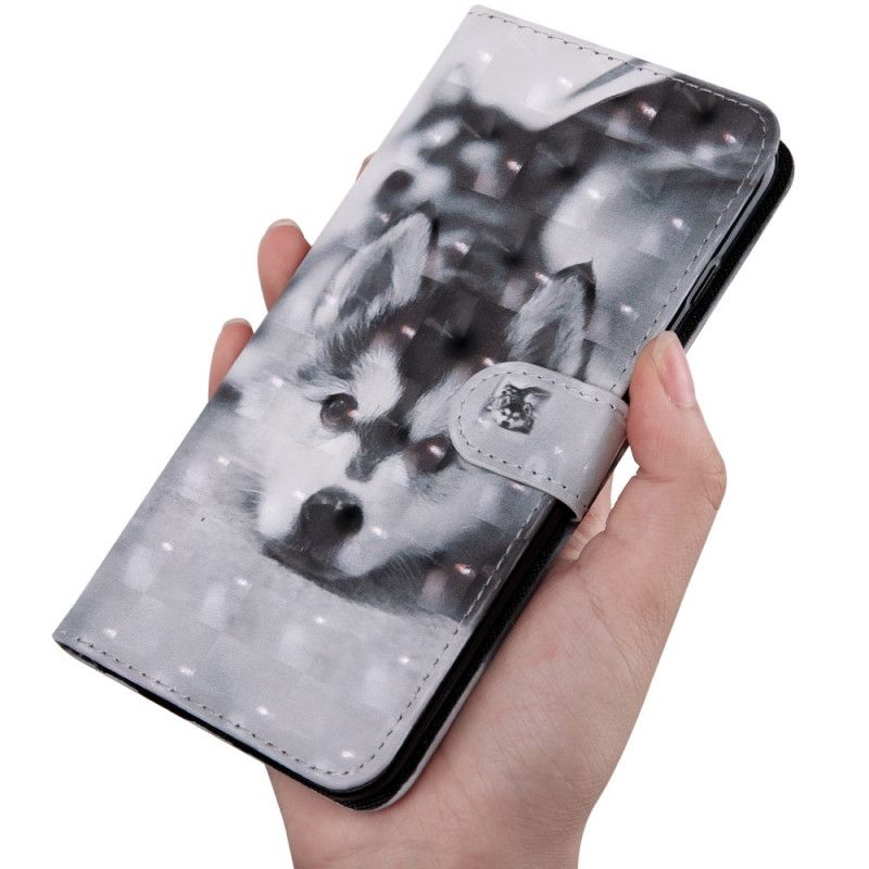 Flip Case Leren Samsung Galaxy A71 Zwart-Witte Hond