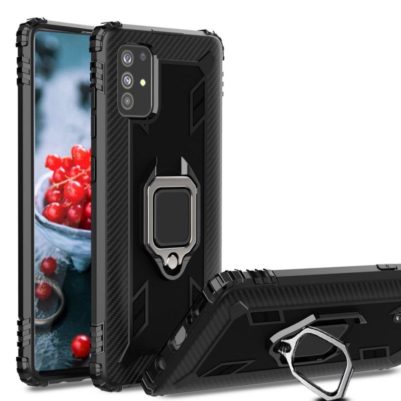 Hoesje Samsung Galaxy A71 Rood Zwart Ring En Koolstofvezel