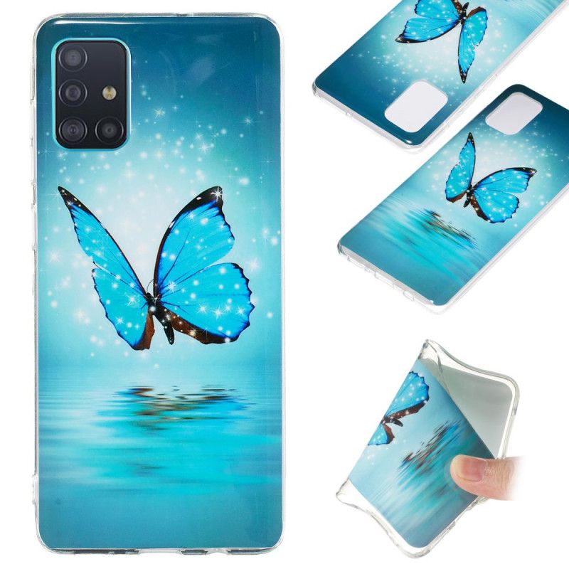 Hoesje voor Samsung Galaxy A71 Fluorescerende Blauwe Vlinder