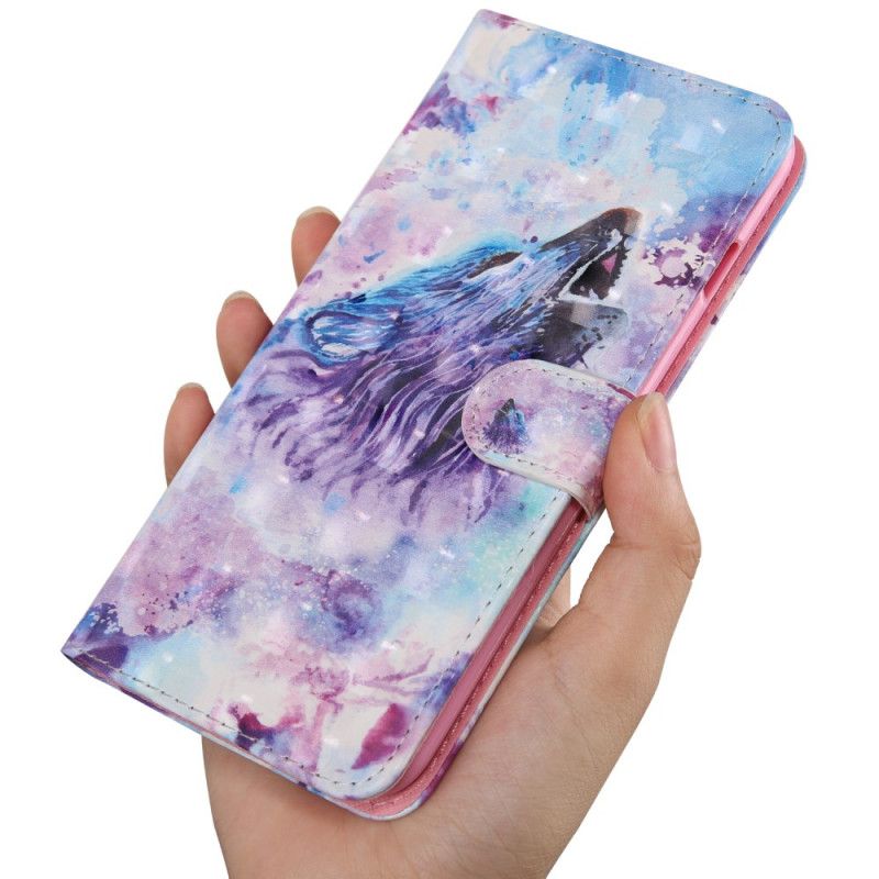 Leren Hoesje Samsung Galaxy A71 Aquarel Wolf