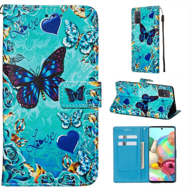 Leren Hoesje Samsung Galaxy A71 Gouden Vlinders