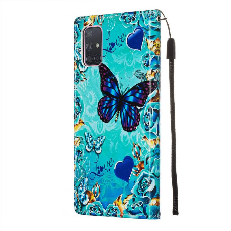 Leren Hoesje Samsung Galaxy A71 Gouden Vlinders