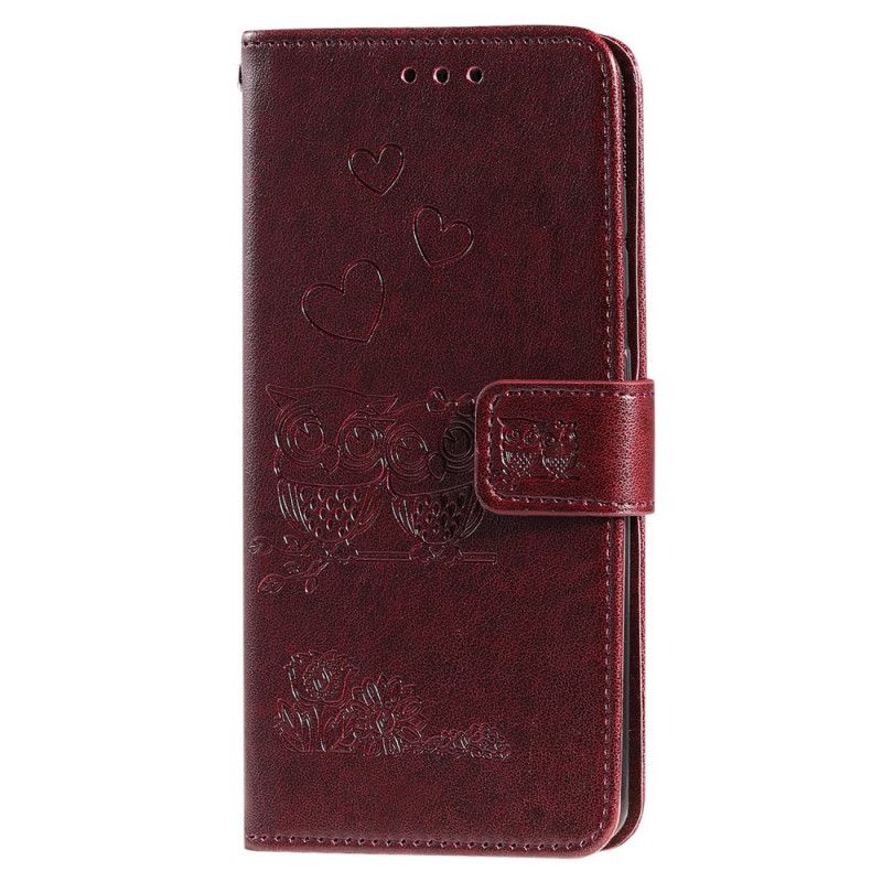 Leren Hoesje Samsung Galaxy A71 Magenta Grijs Uilen Verliefd Op String