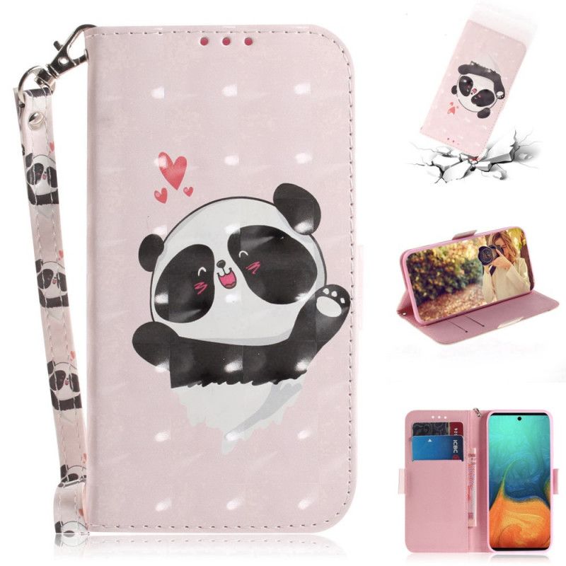 Leren Hoesje Samsung Galaxy A71 Telefoonhoesje Panda Love Met String