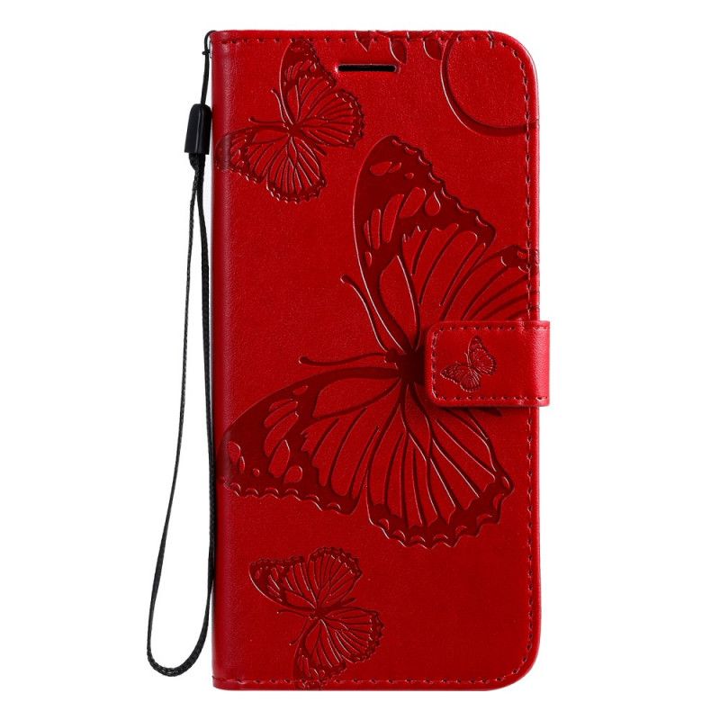 Leren Hoesje voor Samsung Galaxy A71 Rood Grijs Reuze String Vlinders