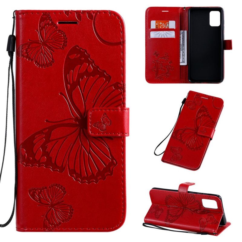 Leren Hoesje voor Samsung Galaxy A71 Rood Grijs Reuze String Vlinders