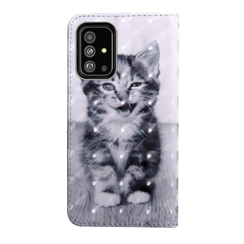 Leren Hoesje voor Samsung Galaxy A71 Zwart-Witte Kat