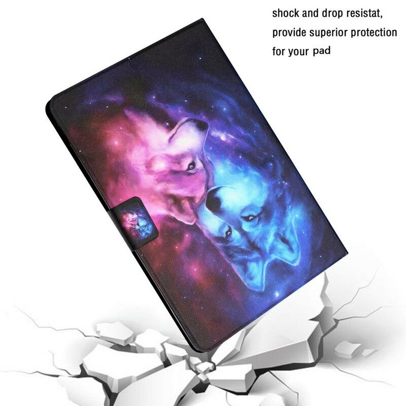 Leren Hoesje Samsung Galaxy Tab A7 Lite Paar Wolven