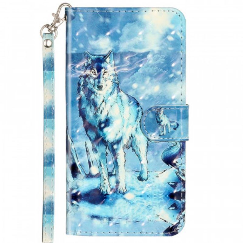 Folio-hoesje voor Samsung Galaxy A53 5G Met Ketting Lanyard Wolf