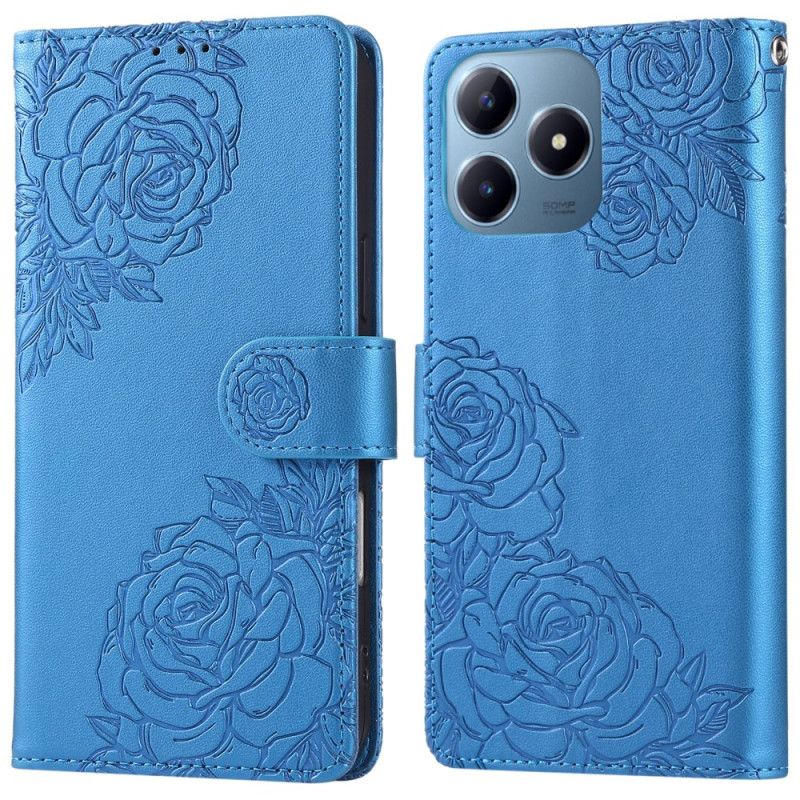 Leren Hoesje Realme C61 Bloemenkant Bescherming Hoesje