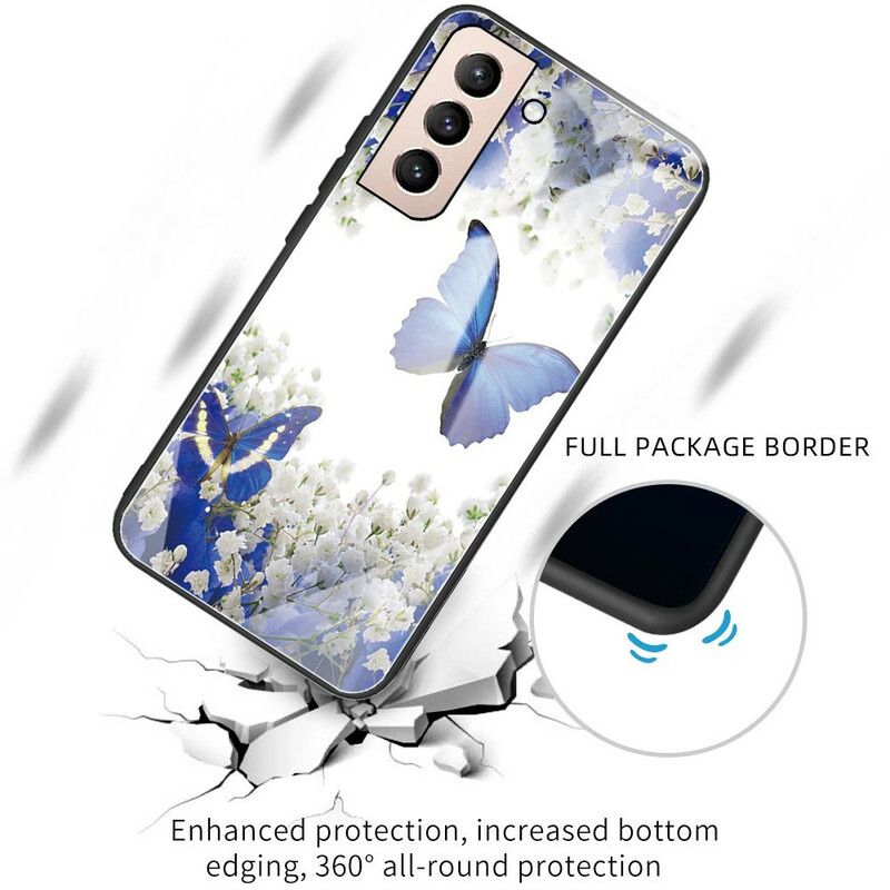 Case Hoesje Samsung Galaxy S21 Fe Telefoonhoesje Vlinders Van Gehard Glas