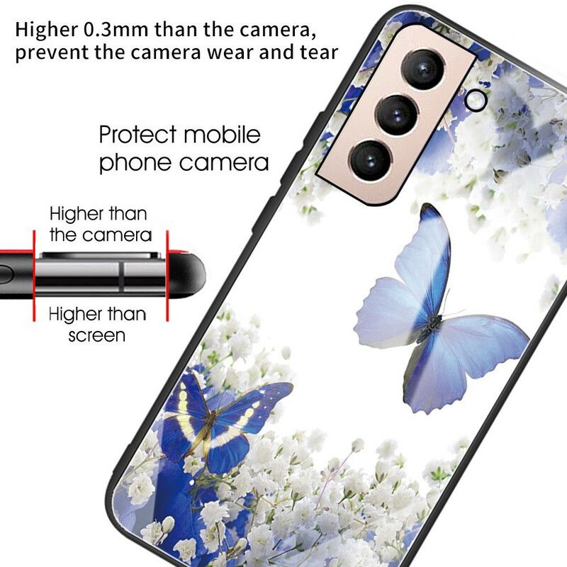Case Hoesje Samsung Galaxy S21 Fe Telefoonhoesje Vlinders Van Gehard Glas