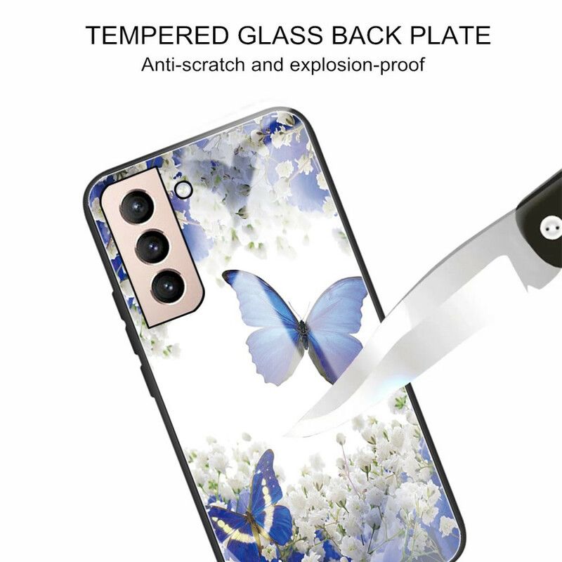 Case Hoesje Samsung Galaxy S21 Fe Telefoonhoesje Vlinders Van Gehard Glas