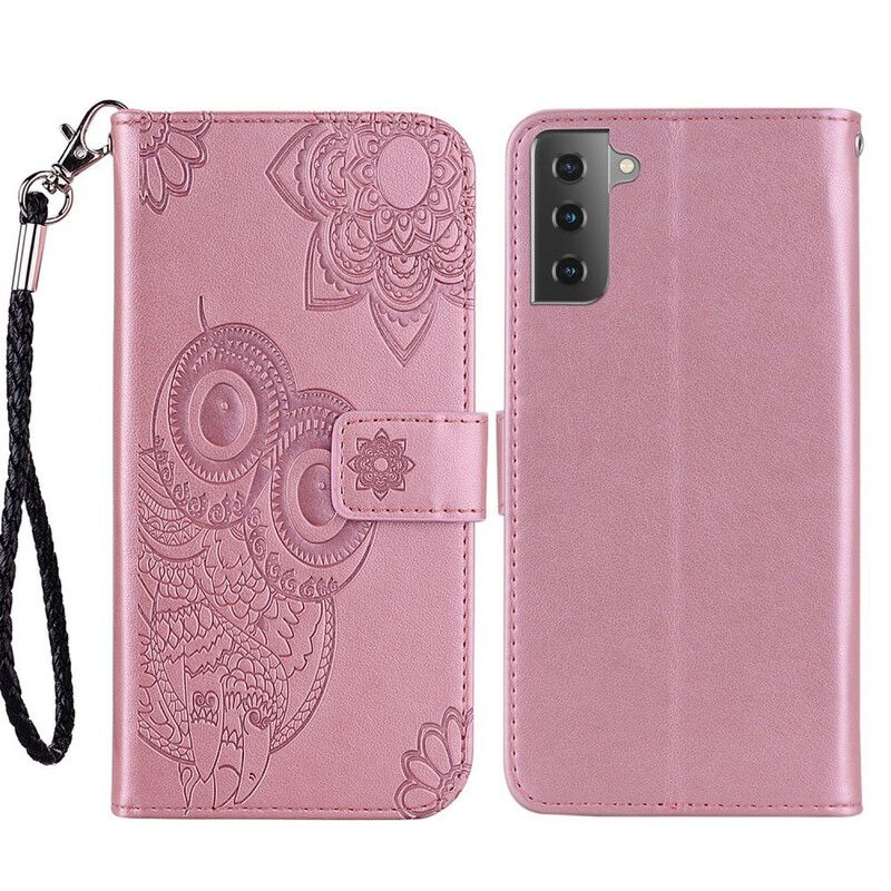 Flip Case Leren Samsung Galaxy S21 Fe Uil Mandala En Lanyard