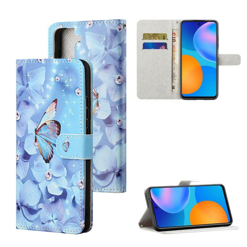 Folio-hoesje Samsung Galaxy S21 Fe Vlinders Met Diamanten Bandjes