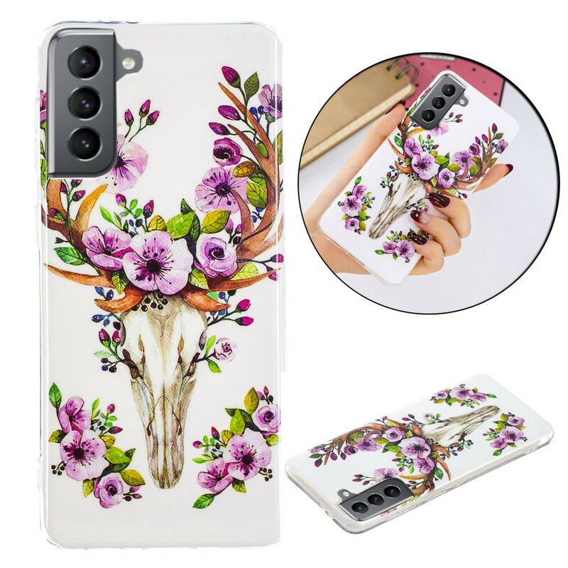 Hoesje Voor Samsung Galaxy S21 Fe Fluorescerende Bloem Eland