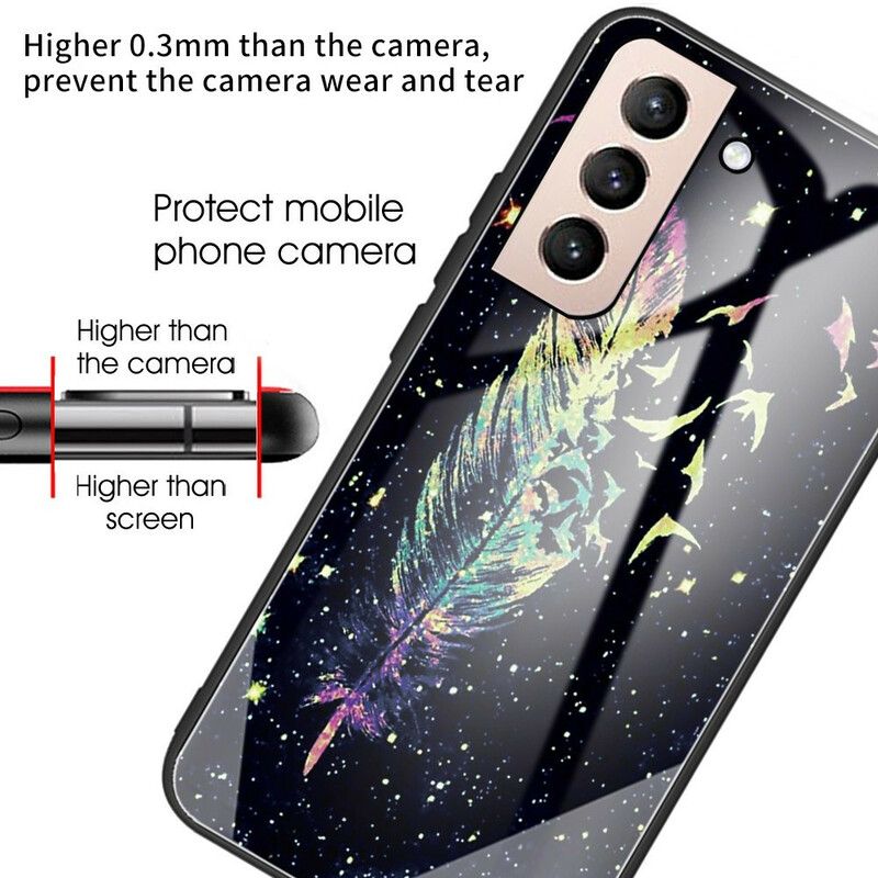 Hoesje Voor Samsung Galaxy S21 Fe Veren Gehard Glas