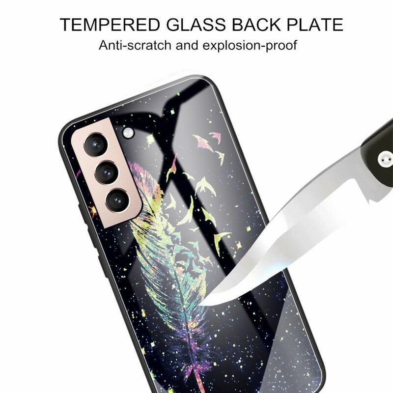 Hoesje Voor Samsung Galaxy S21 Fe Veren Gehard Glas