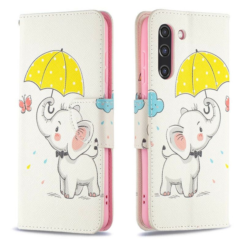 Leren Hoesje Samsung Galaxy S21 Fe Baby Olifant Bescherming Hoesje