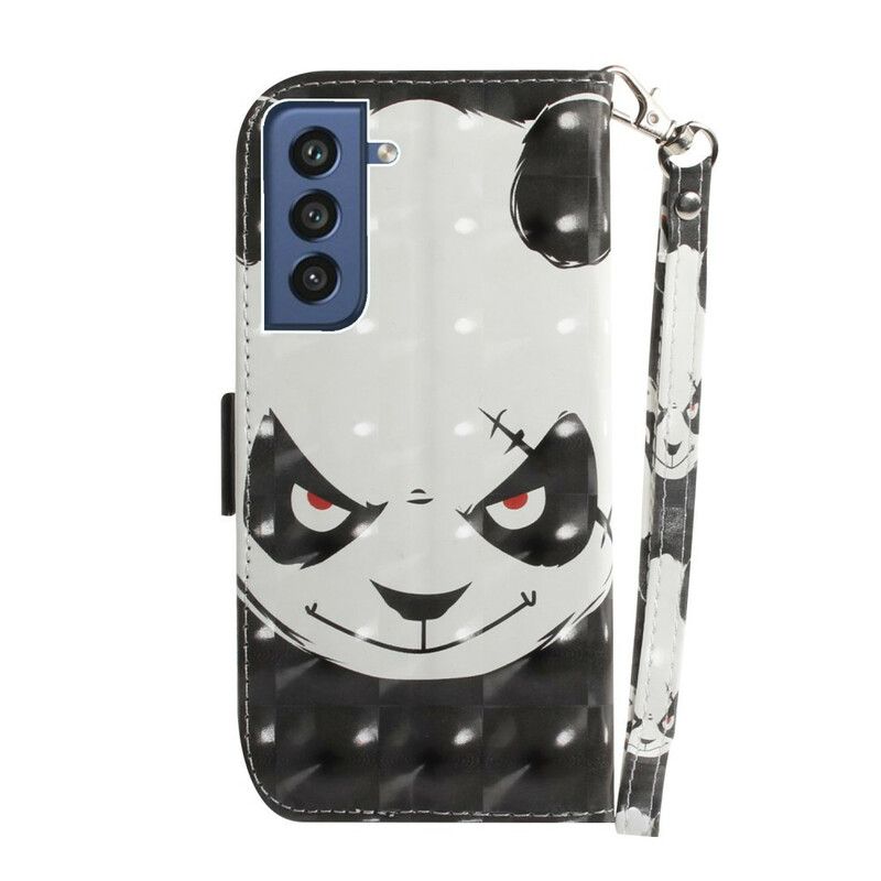 Leren Hoesje Samsung Galaxy S21 Fe Boze Panda Strappy Bescherming Hoesje