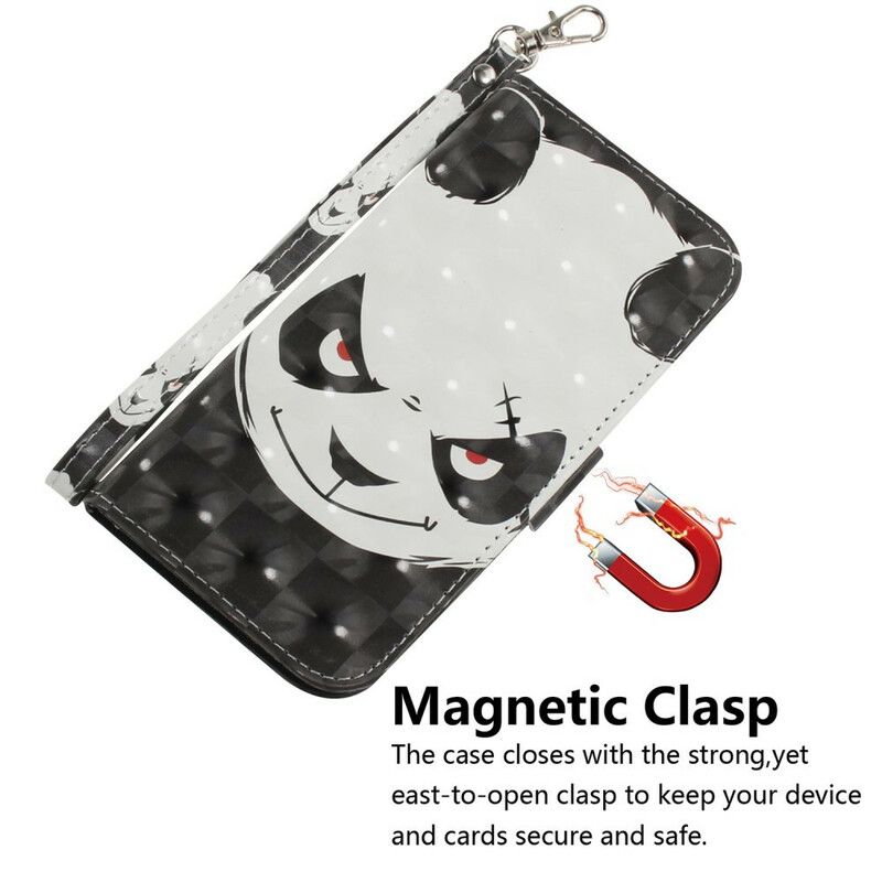 Leren Hoesje Samsung Galaxy S21 Fe Boze Panda Strappy Bescherming Hoesje