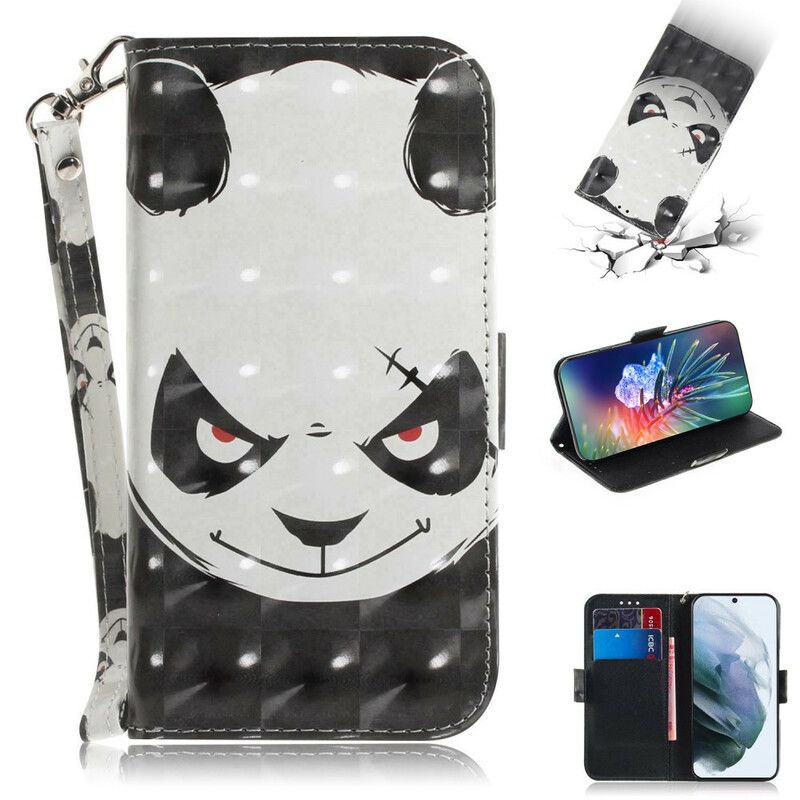 Leren Hoesje Samsung Galaxy S21 Fe Boze Panda Strappy Bescherming Hoesje