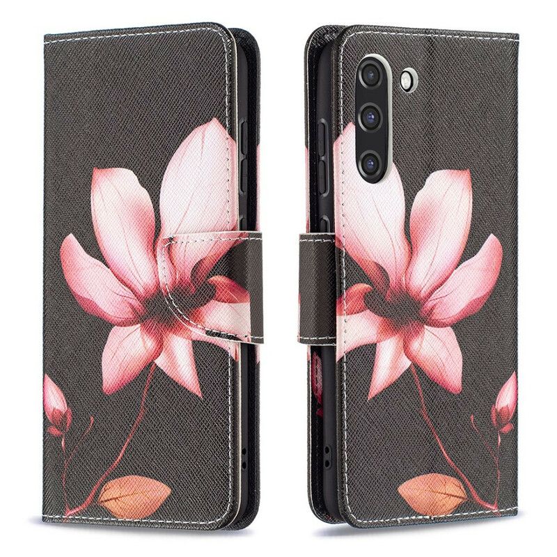 Leren Hoesje Samsung Galaxy S21 Fe Roze Bloem Bescherming Hoesje