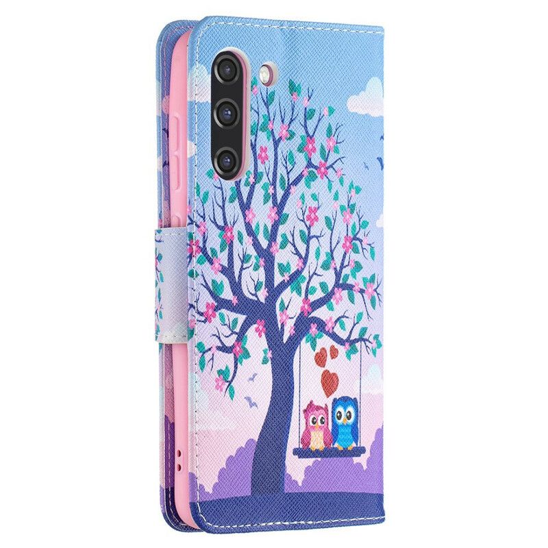 Leren Hoesje Samsung Galaxy S21 Fe Uilen Op De Schommel