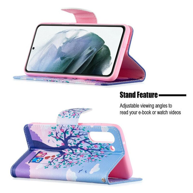 Leren Hoesje Samsung Galaxy S21 Fe Uilen Op De Schommel
