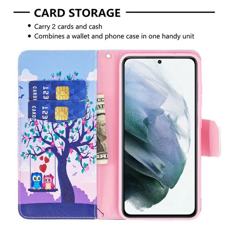 Leren Hoesje Samsung Galaxy S21 Fe Uilen Op De Schommel