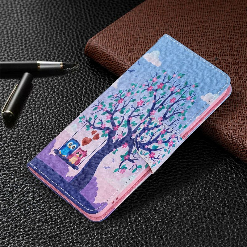 Leren Hoesje Samsung Galaxy S21 Fe Uilen Op De Schommel