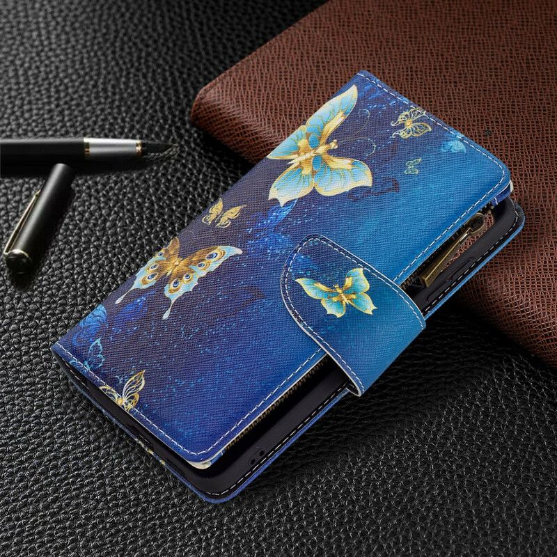 Leren Hoesje Samsung Galaxy S21 Fe Vlinders Vlinders Zak Met Rits Bescherming Hoesje