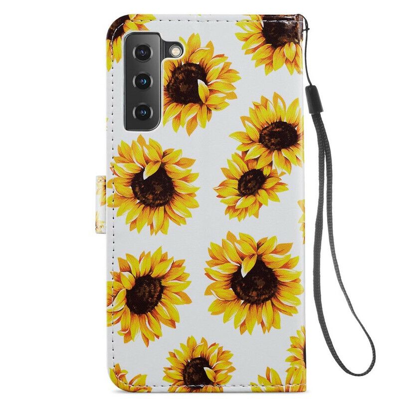 Leren Hoesje Voor Samsung Galaxy S21 Fe Zonnebloemen