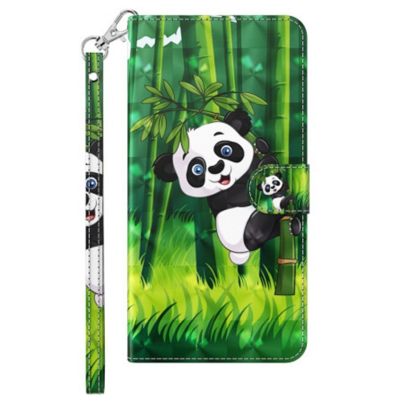 Folio-hoesje voor iPhone 15 Pro Max Met Ketting 3d Bamboe Panda Met Riem