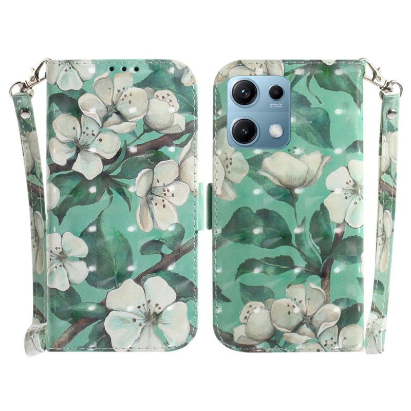 Folio-hoesje Xiaomi Redmi Note 14s Witte Bloemen Met Koord