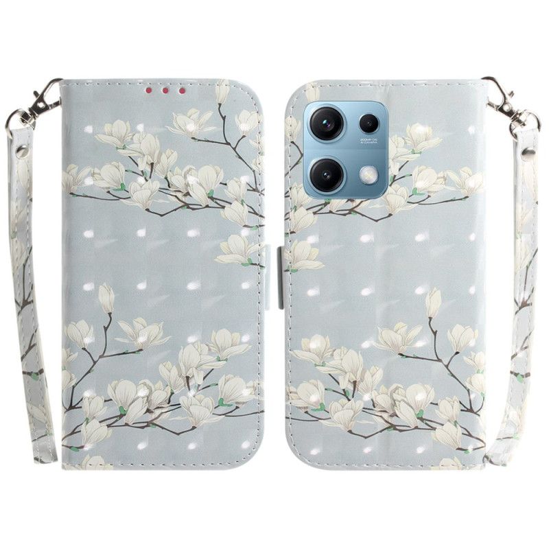 Leren Hoesje Voor Xiaomi Redmi Note 14s Magnolia's Met Koord