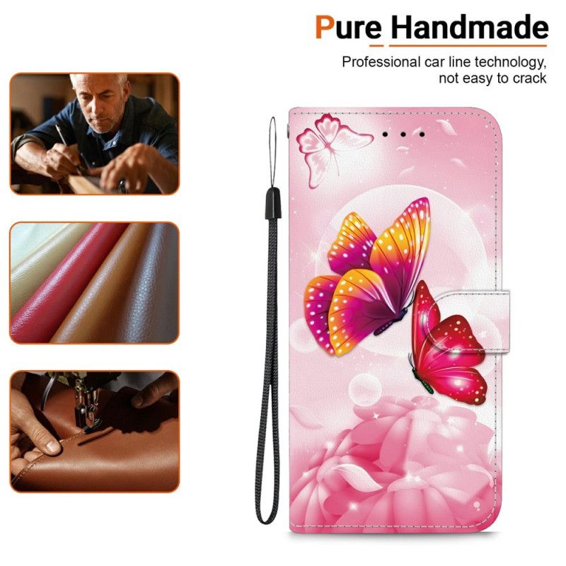 Leren Hoesje Voor Xiaomi Redmi Note 14s Roze Vlinders