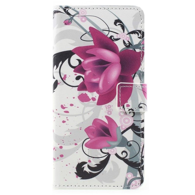 Bescherming Hoesje Samsung Galaxy A8 Roze Magenta Tropische Bloemen