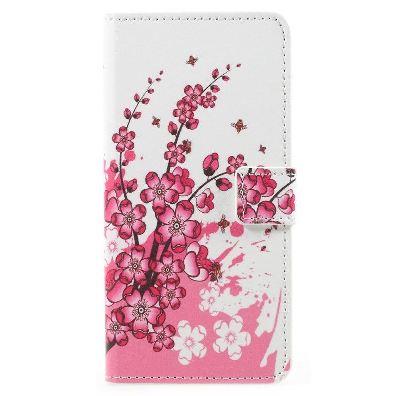 Bescherming Hoesje Samsung Galaxy A8 Roze Magenta Tropische Bloemen