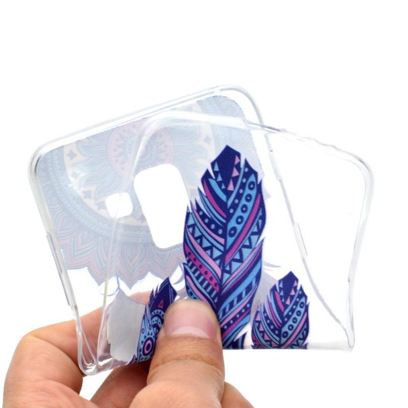 Case Hoesje Samsung Galaxy A8 Telefoonhoesje Transparante Dromenvanger Blauwe Veren