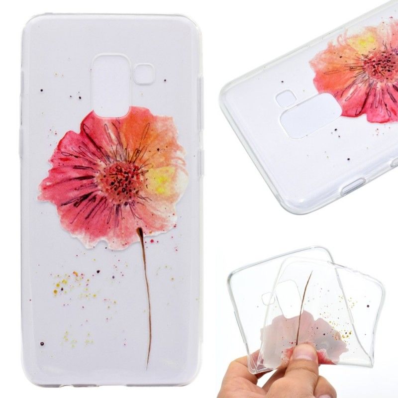 Cover Hoesje Samsung Galaxy A8 Telefoonhoesje Transparante Aquarel Klaproos