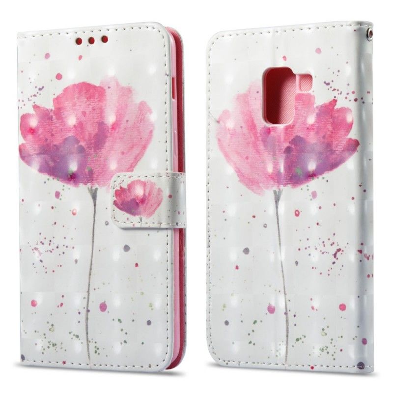 Leren Hoesje Samsung Galaxy A8 3D Aquarel Klaproos