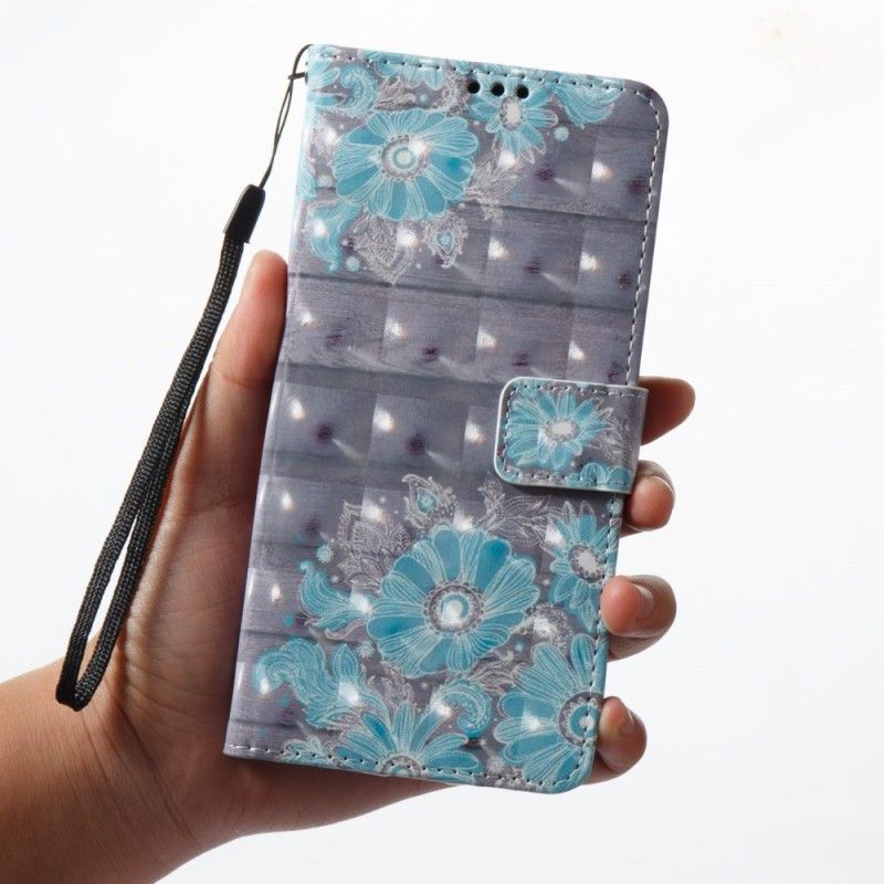 Leren Hoesje Samsung Galaxy A8 3D Blauwe Bloemen
