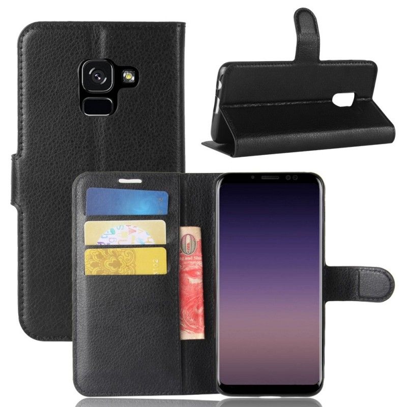 Leren Hoesje Samsung Galaxy A8 Wit Zwart Klassiek Leereffect