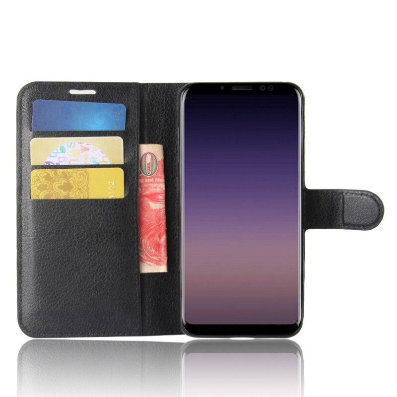 Leren Hoesje Samsung Galaxy A8 Wit Zwart Klassiek Leereffect
