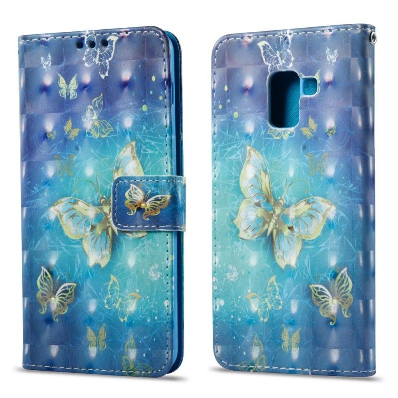 Leren Hoesje voor Samsung Galaxy A8 3D Gouden Vlinders